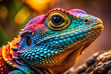 Fototapeta premium Vibrant Lizard Artwork Featuring Intricate Patterns and Lifelike Details in Bold Colors and Textures