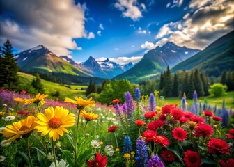 Vibrant Nature Icon Featuring Lush Greenery, Colorful Flowers, and Serene Natural Landscapes