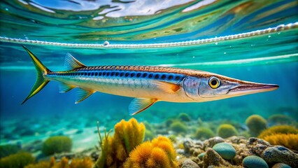 Vibrant Needle Nose Fish Swimming in Clear Waters of Florida's Coastal Marine Environment