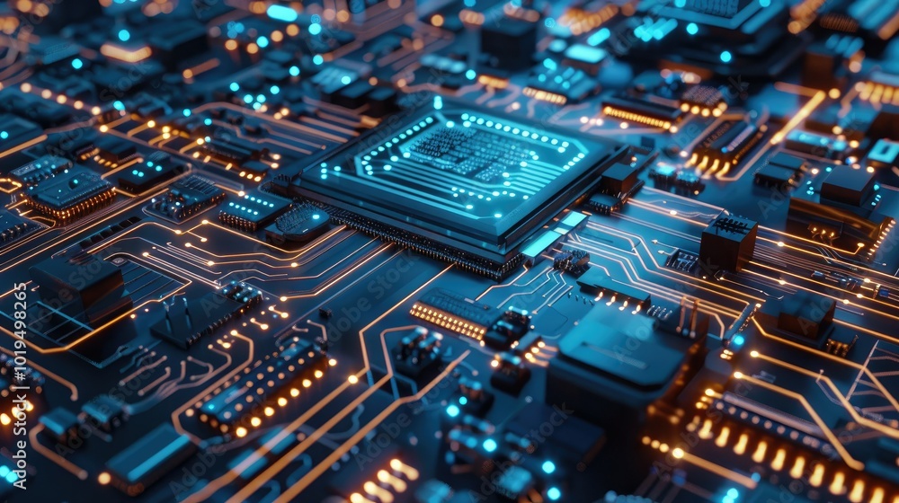 Poster close up of a circuit board with a central processing unit