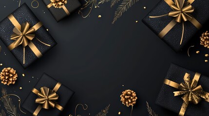 Gift boxes in black and gold theme. Gives a feeling of luxury. Black friday Gifts. Giftboxes Background