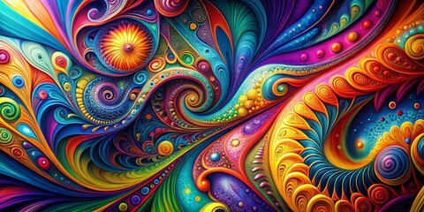 Vibrant Psychedelic Patterns with Abstract Designs and Colorful Swirls for Creative Projects