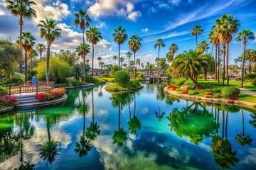 Vibrant Rainbow Lagoon Park in Long Beach with Lush Greenery and Tranquil Water Reflections