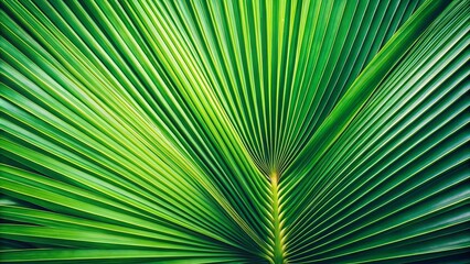 Obraz premium A Vibrant Green Palm Leaf Pattern Exhibiting a Series of Parallel Lines Converging at the Center