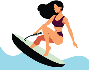 young woman Extreme water sport flat vector illustrations.
