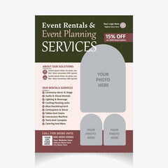 Professional event rentals & event planning services flyer