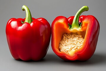 Realistic depiction of a vibrant red bell pepper cut open, showing its rich antioxidant content and health benefits