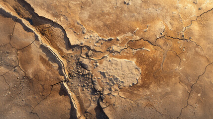 Obraz premium Dry cracked earth texture with golden brown earthy tones and natural patterns