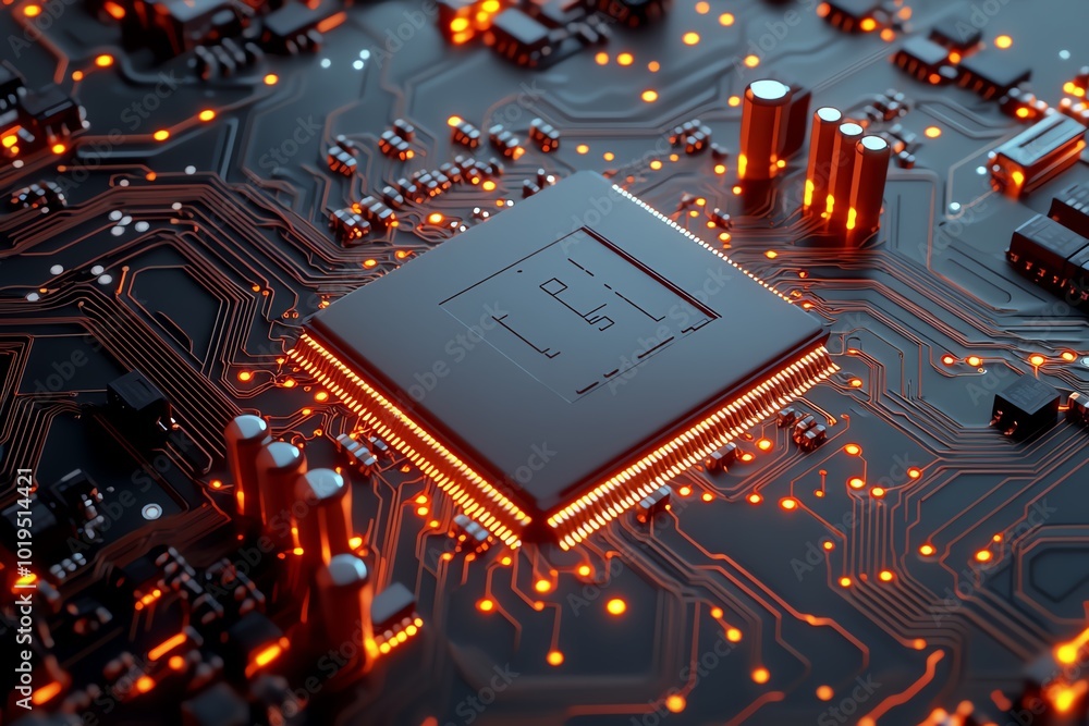 Aufkleber Realistic depiction of reverse engineering a complex circuit board, with engineers examining each chip and resistor to recreate the design