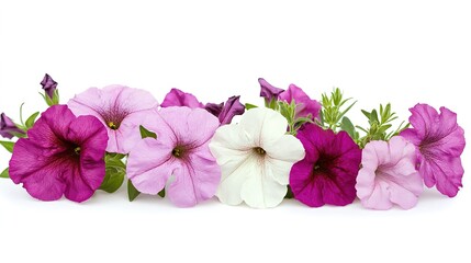 Obraz premium Vibrant Floral Bunch Featuring Petunias Against a White Background, Showcasing Their Delicate Petals and Bright Colors for Floral Arrangements and Decoration