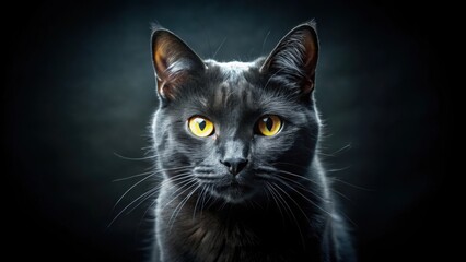 Obraz premium Creepy Halloween black cat with glowing eyes in a dark setting, Halloween, black, cat, spooky, creepy, October, scary, feline