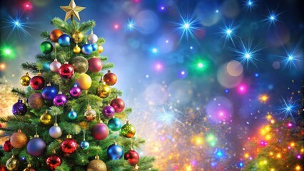 Christmas tree decorated with colorful ornaments and shimmering lights , holiday, winter, celebration, festive