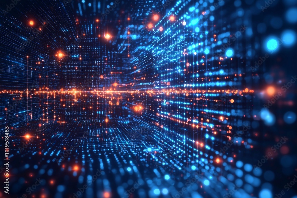 Wall mural digital technology background of data and network
