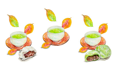 秋の大福とお茶