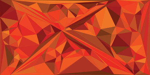 Vibrant geometric abstract design with dynamic triangular shapes in warm red and orange tones