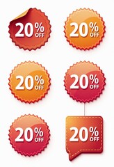 Creative 20% Off Badge Collection: Ideal for Sales Promotions, Marketing Materials, and More!