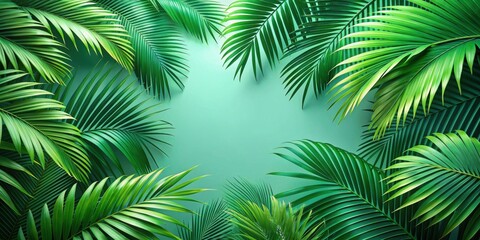 Tropical palm leaves in vibrant green colors, tropical, palm leaves, exotic, foliage, jungle, botanical