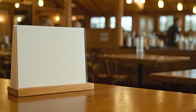 Blank menu frame on table in coffee shop stand for text of display 4