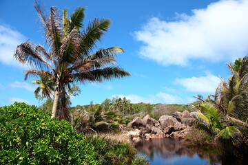 The scenery of Seychelles islands in the Indian Ocean