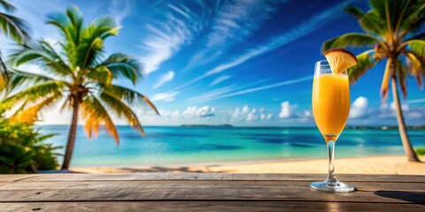 Mimosa cocktail in a glass on a tropical beach resort , mimosa, cocktail, tropical, beach, resort, vacation