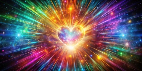 Colorful cosmic explosion of love with radiant hearts and starbursts, love, cosmic