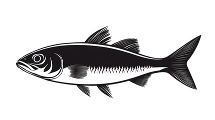 Fototapeta premium Minimalistic Herring Fish Silhouette Vector on White Background, Perfect for Marine-Themed Designs and Seafood Illustrations