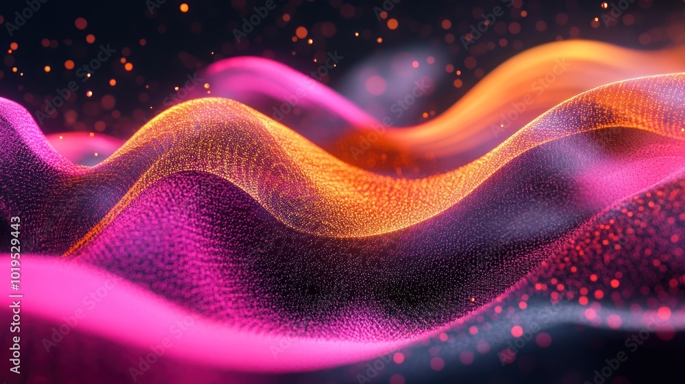 Poster vibrant abstract waves in pink and orange hues, creating a dynamic visual flow.