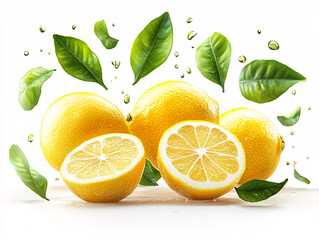  lemon being squeezed, with lemon slices flying out in a burst of yellow and green.