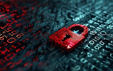 security concept with padlock symbols on server room background