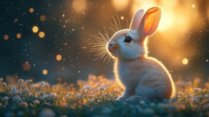 Rabbit sitting on the glowing surface of the Super Moon