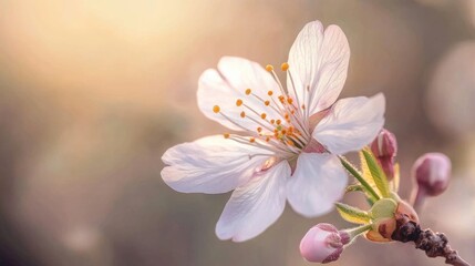 Delicate Cherry Blossom Bloom with Soft Background Light