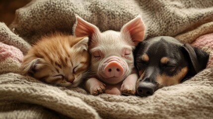 Obraz premium Cozy Companions Snuggling Under Soft Blanket