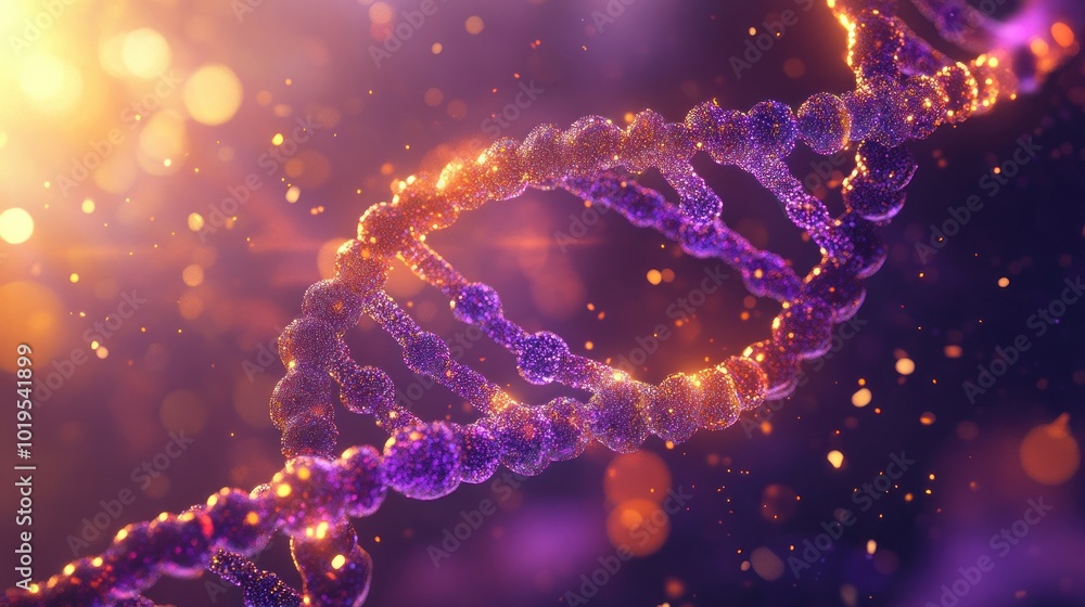 Poster a vibrant depiction of a dna double helix, illustrating genetic structure and complexity.