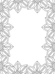 All these designs are hand-drawn and unique 
Flower Border Beautiful black and white illustration for adult coloring book,
This is a printable Beautiful Zentangle Coloring page for KDP Interior, POD p