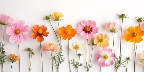 Cosmos flowers bouquet isolated on white background cutout. Colorful cosmos flowers.