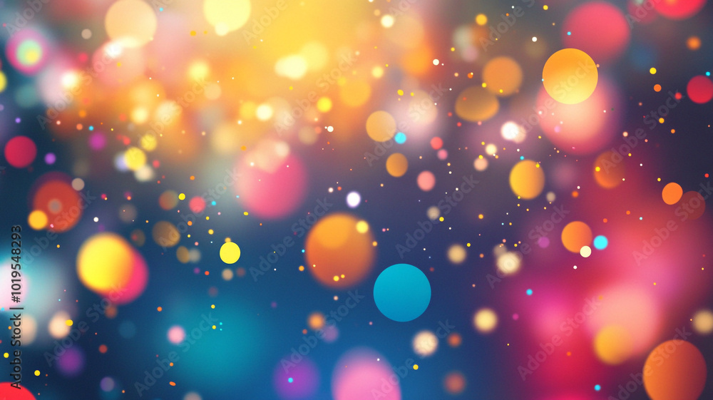 Poster Colorful bokeh background featuring vibrant circles and sparkling lights in abstract design