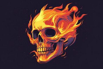 A flaming skull illustration with vibrant colors, symbolizing danger or rebellion.