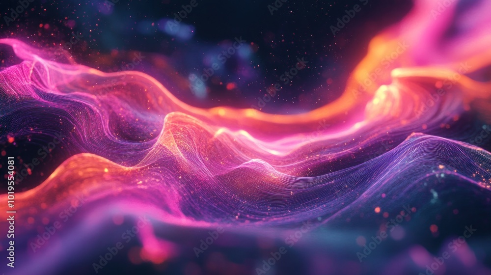 Poster abstract waves of vibrant colors creating a dynamic and ethereal visual experience.