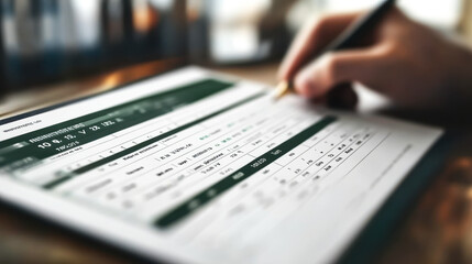 Obraz premium Closeup of analyzed graphs and charts with pen in office