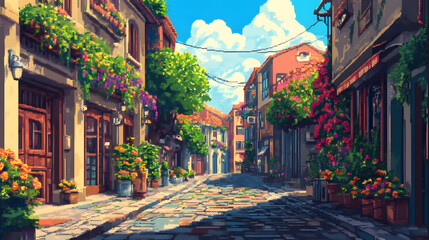 Obraz premium Traditional Streets pixel art