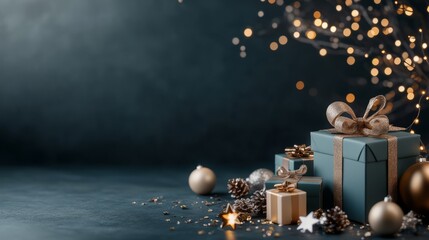 Fototapeta premium During the holiday season There were many gift boxes in large piles, beautifully decorated for people to choose from.