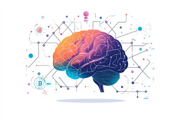 brain network concept illustrates intricate connections and pathways of human mind, showcasing vibrant colors and digital elements that symbolize intelligence and technology
