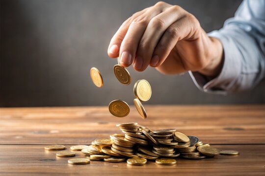 Hand dropping coins wealth and financial success amidst business recession