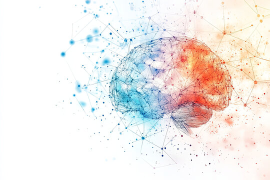 brain network concept illustrates intricate connections within human brain, showcasing blend of colors that evoke creativity and intelligence