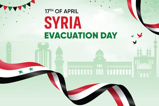 Syria Flag Waving On Skyline Background. Evacuation Day Concept Design Vector Illustration. - Powered by Adobe