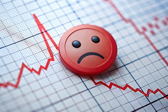Sad face emoji on downward graph depicting financial negativity in recession