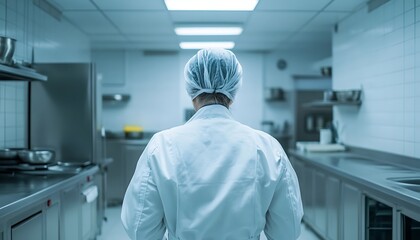Chef in a Modern Kitchen, Back View