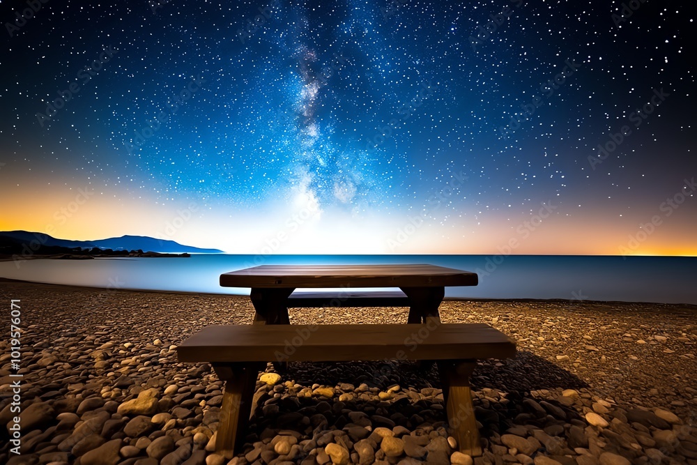 Aufkleber simple minimalist design of a bed under a starry sky, representing sleep and the tranquility of nigh