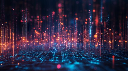 Naklejka premium Abstract digital city with glowing lines and particles