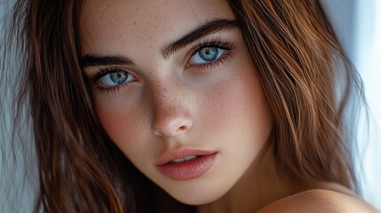 Obraz premium Close-up of a Beautiful Young Woman with Freckles